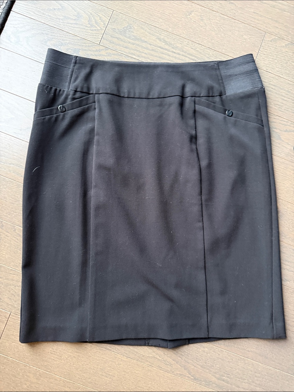 Reitmans Black Pencil Skirt with Button-Trim Pockets